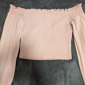 Off-Shoulder Smocked Top in Light Pink